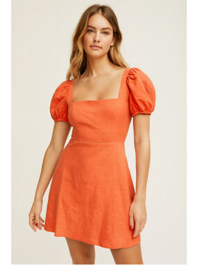 Aritzia Sunday Best Puff Sleeve Linen Blend Mini Dress Coral Size 2
